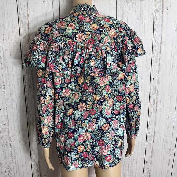Vintage Conversation Pieces Floral Long Sleeve Ruffle Bodice Button Down Top - Picture 6 of 9